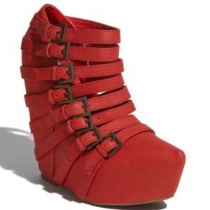 Jeffrey Campbell Suede Buckle Wedge Bootie